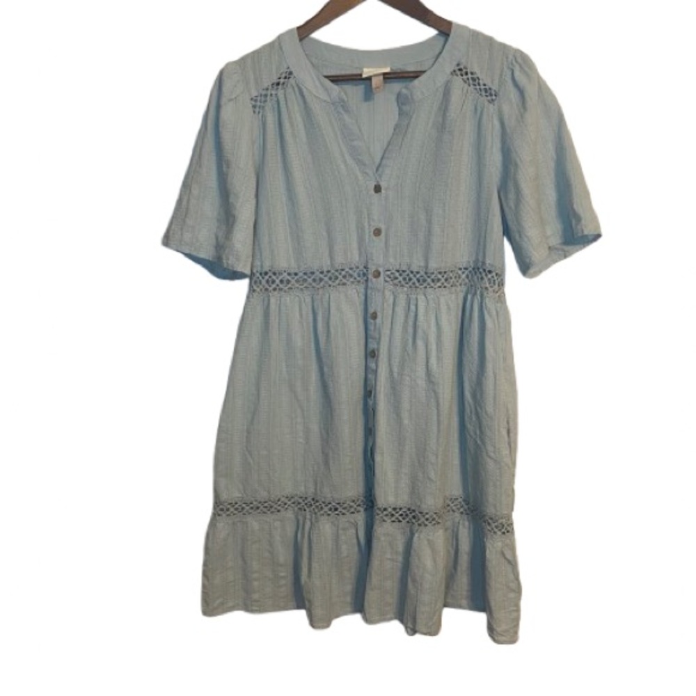 Knox Rose Light Blue Boho Mini Dress with Lace Accents Cottagecore Grannycore